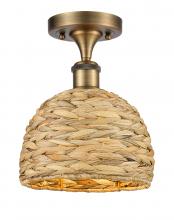 Innovations Lighting 616-1F-BB-RBD-8-NAT - Woven Rattan - 1 Light - 8 inch - Brushed Brass - Semi-Flush Mount