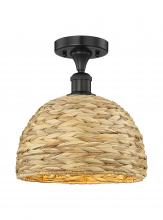 Innovations Lighting 616-1F-BK-RBD-12-NAT - Woven Rattan - 1 Light - 12 inch - Matte Black - Semi-Flush Mount
