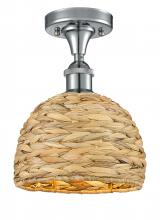 Innovations Lighting 616-1F-PC-RBD-8-NAT - Woven Rattan - 1 Light - 8 inch - Polished Chrome - Semi-Flush Mount