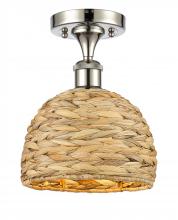 Innovations Lighting 616-1F-PN-RBD-8-NAT - Woven Rattan - 1 Light - 8 inch - Polished Nickel - Semi-Flush Mount