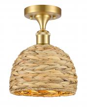 Innovations Lighting 616-1F-SG-RBD-8-NAT - Woven Rattan - 1 Light - 8 inch - Satin Gold - Semi-Flush Mount