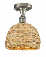 Innovations Lighting 616-1F-SN-RBD-8-NAT - Woven Rattan - 1 Light - 8 inch - Satin Nickel - Semi-Flush Mount