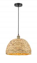 Innovations Lighting 616-1P-BAB-RBD-16-NAT - Woven Rattan - 1 Light - 16 inch - Black Antique Brass - Cord hung - Mini Pendant