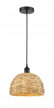 Innovations Lighting 616-1P-BK-RBD-12-NAT - Woven Rattan - 1 Light - 12 inch - Matte Black - Cord hung - Mini Pendant