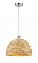 Innovations Lighting 616-1P-PC-RBD-16-NAT - Woven Rattan - 1 Light - 16 inch - Polished Chrome - Cord hung - Mini Pendant