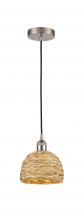 Innovations Lighting 616-1P-SN-RBD-8-NAT - Woven Rattan - 1 Light - 8 inch - Satin Nickel - Mini Pendant