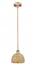Innovations Lighting 616-1S-AC-RBD-8-NAT - Woven Rattan - 1 Light - 8 inch - Antique Copper - Mini Pendant