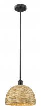 Innovations Lighting 616-1S-BK-RBD-12-NAT - Woven Rattan - 1 Light - 12 inch - Matte Black - Stem hung - Mini Pendant