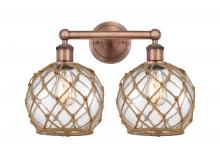 Innovations Lighting 616-2W-AC-G122-8RB - Farmhouse Rope - 2 Light - 17 inch - Antique Copper - Bath Vanity Light
