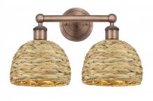 Innovations Lighting 616-2W-AC-RBD-8-NAT - Woven Rattan - 2 Light - 17 inch - Antique Copper - Bath Vanity Light