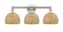Innovations Lighting 616-3W-PN-RBD-8-NAT - Woven Rattan - 3 Light - 26 inch - Polished Nickel - Bath Vanity Light