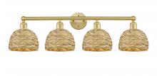 Innovations Lighting 616-4W-SG-RBD-8-NAT - Woven Rattan - 4 Light - 35 inch - Satin Gold - Bath Vanity Light