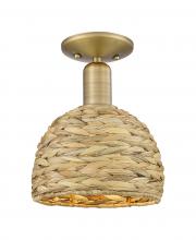 Innovations Lighting 716-1C-BB-RBD-8-NAT - Woven Rattan - 1 Light - 8 inch - Brushed Brass - Semi-Flush Mount