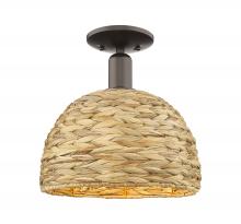 Innovations Lighting 716-1C-OB-RBD-12-NAT - Woven Rattan - 1 Light - 12 inch - Oil Rubbed Bronze - Semi-Flush Mount