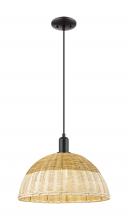 Innovations Lighting 716-1P-BK-NBD2-16-NAT - Natural Ballston Dome - 1 Light - 6 inch - Matte Black - Cord hung - Mini Pendant