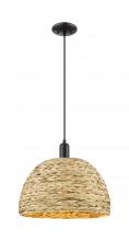Innovations Lighting 716-1P-BK-RBD-16-NAT - Woven Rattan - 1 Light - 16 inch - Matte Black - Cord hung - Mini Pendant