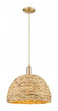 Innovations Lighting 716-1P-CB-RBD-16-NAT - Woven Rattan - 1 Light - 16 inch - Champagne Bronze - Cord hung - Mini Pendant