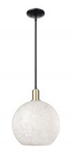 Innovations Lighting 716-1S-BAB-G1216-12WM - White Mouchette - 1 Light - 12 inch - Black Antique Brass - Stem hung - Mini Pendant
