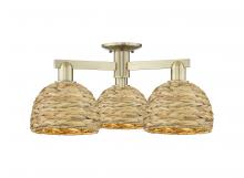 Innovations Lighting 716-3F-AB-RBD-8-NAT - Woven Rattan - 3 Light - 26 inch - Antique Brass - Semi-Flush Mount