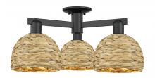 Innovations Lighting 716-3F-BK-RBD-8-NAT - Woven Rattan - 3 Light - 26 inch - Matte Black - Semi-Flush Mount