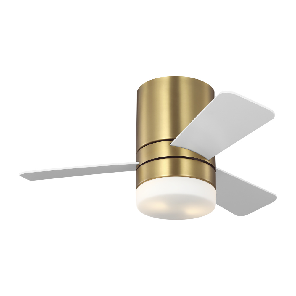 Era 32 Hugger LED Ceiling Fan in Burnished Brass with Matte White Blades and Light Kit