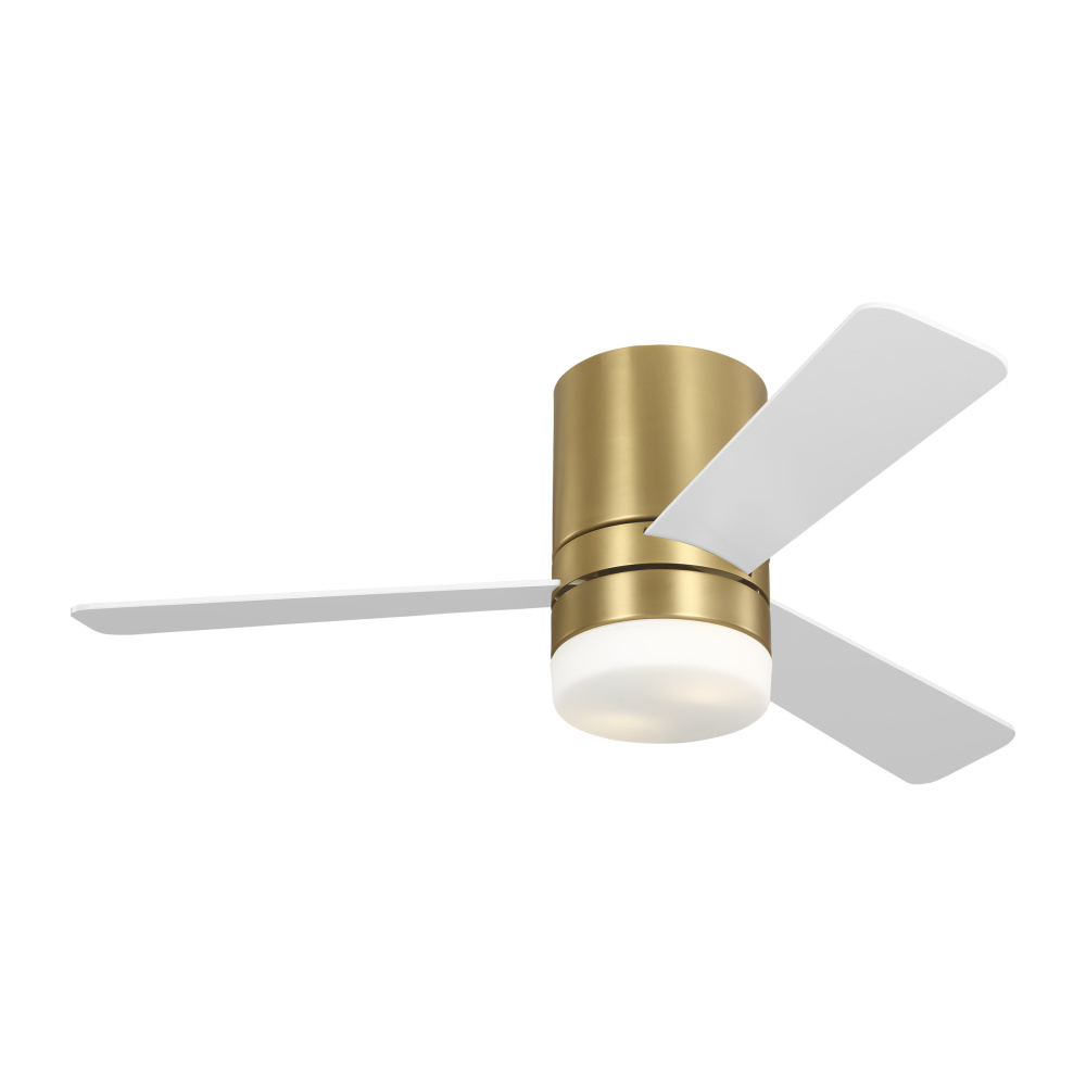Era 44 Hugger LED Ceiling Fan in Burnished Brass with Matte White Blades and Light Kit