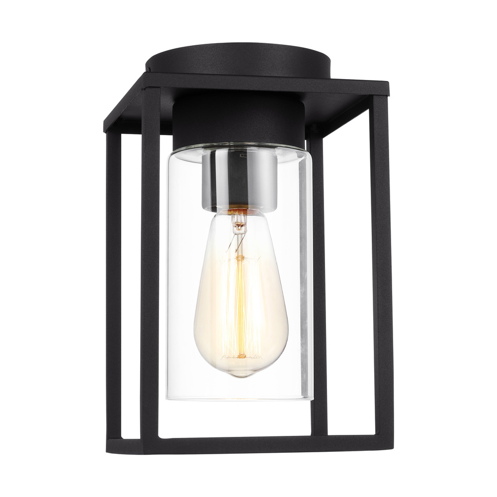 Vado modern 1-light outdoor ceiling flush mount in black finish with clear glass panels