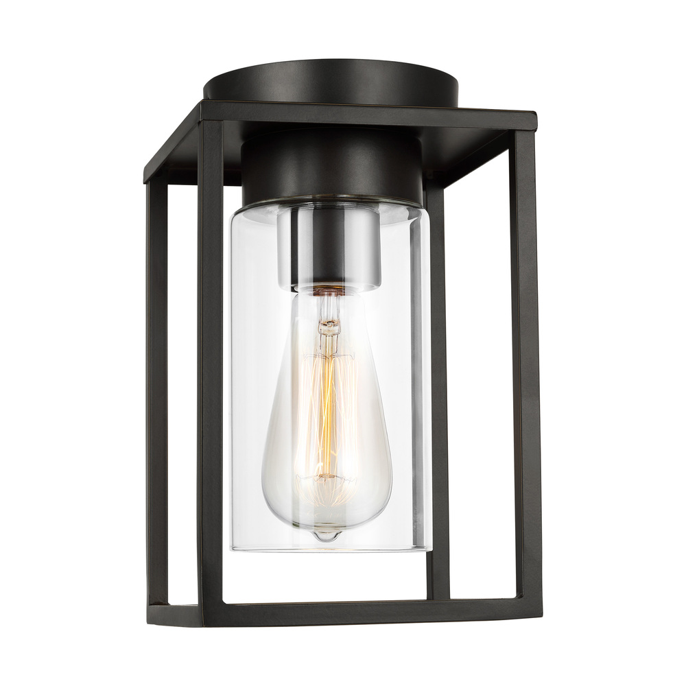 Vado modern 1-light outdoor ceiling flush mount in antique bronze finish with clear glass panels
