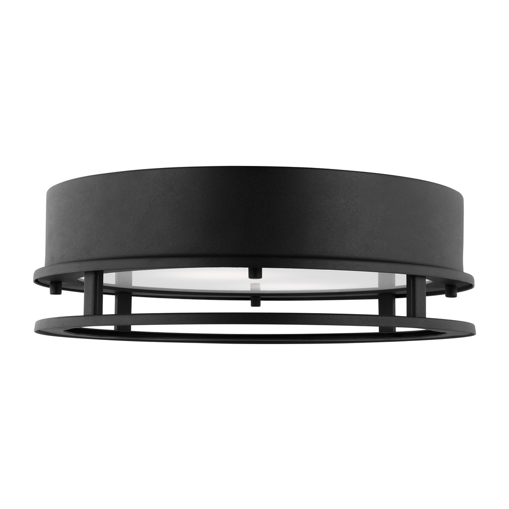 Union modern LED outdoor exterior flush mount ceiling light in black finish and tempered glass diffu