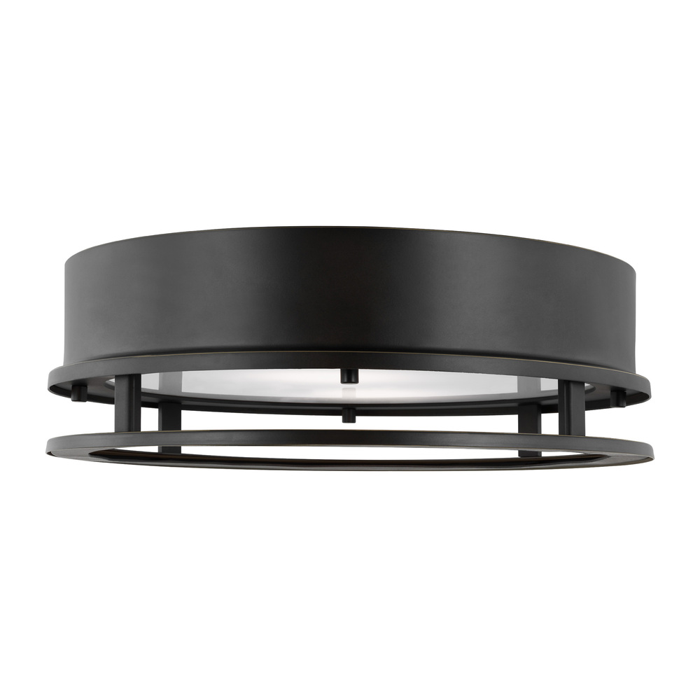 Union modern LED outdoor exterior flush mount ceiling light in antique bronze finish and tempered gl