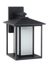 Generation Lighting 89031-12 - Hunnington contemporary 1-light outdoor exterior medium wall lantern in black finish with etched see
