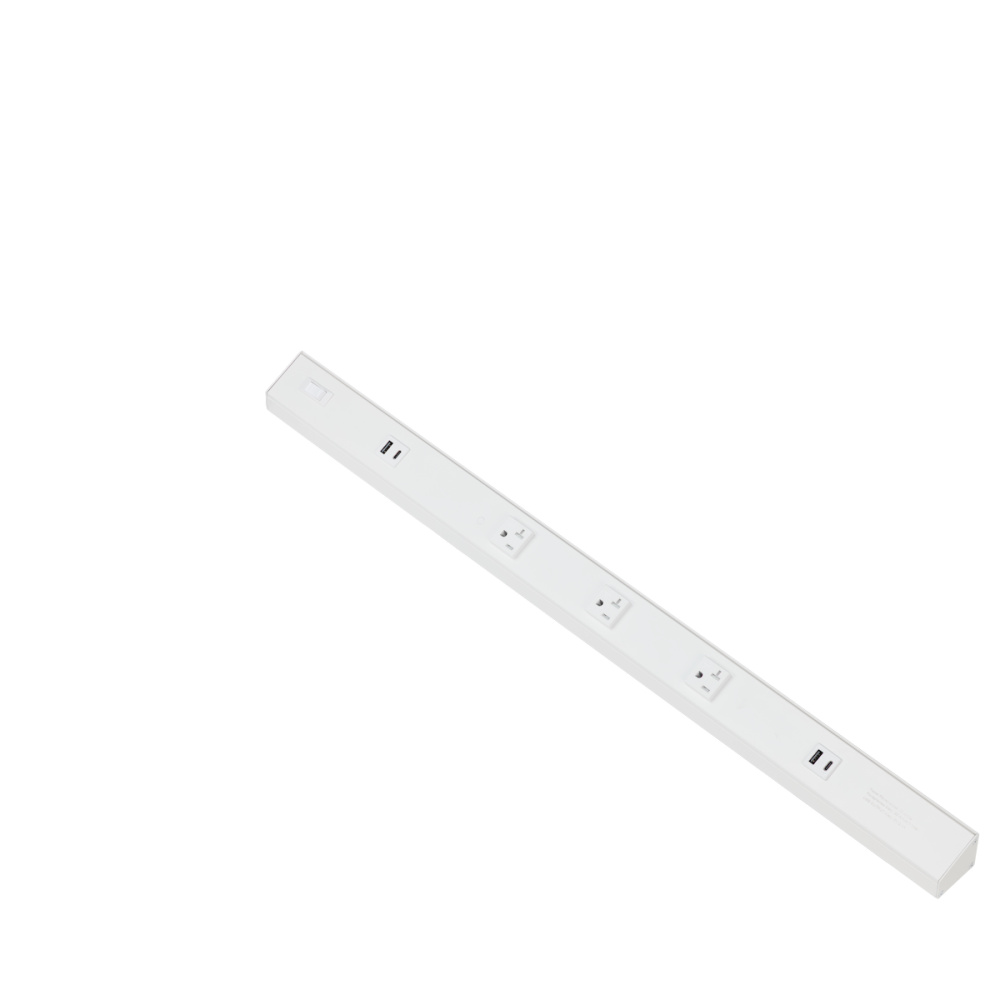 ATOM 30INCH POWER STRIP WHITE FINISH 3 20A TR RECEPTACLES 2 USB 1 RESET SWITCH