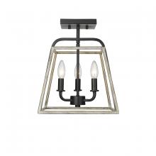 Millennium 3011-MB/GW - Bonnie 3-Light Semi-Flush Ceiling Mount Matte Black Grey Wood