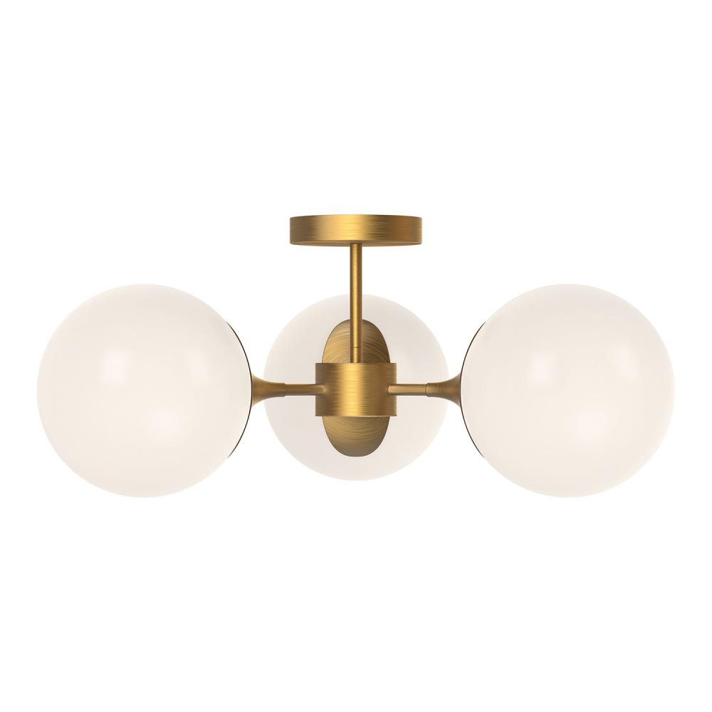 Nouveau 26-in Aged Gold/Opal Matte Glass 3 Lights Semi Flush Mount