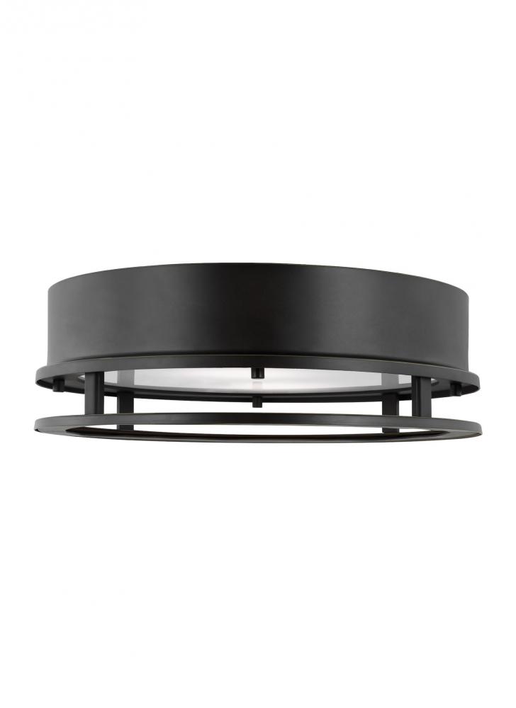 Union modern LED outdoor exterior flush mount ceiling light in antique bronze finish and tempered gl