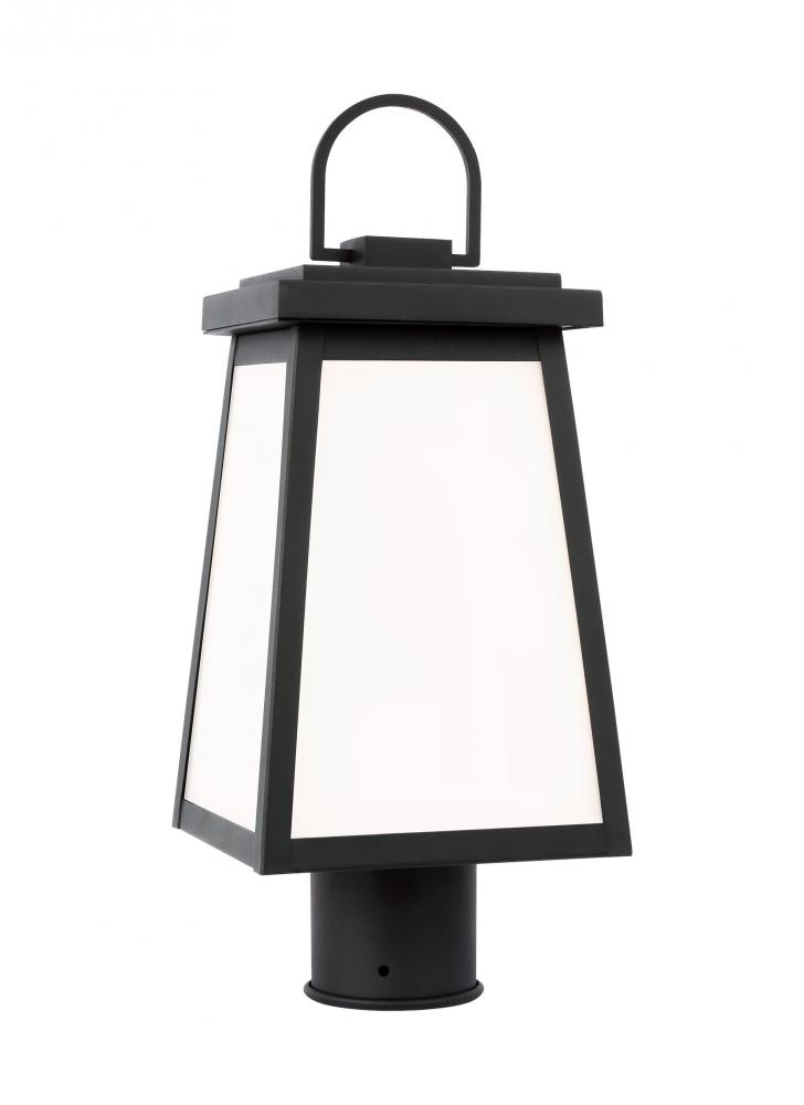 Founders modern 1-light LED outdoor exterior post lantern in black finish with clear glass panels an