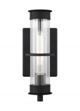Visual Comfort & Co. Studio Collection 8526701EN7-12 - Alcona transitional 1-light LED outdoor exterior small wall lantern in black finish with clear flute