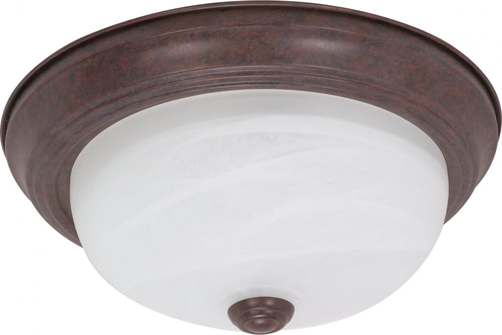 2 Light; 11 in.; Flush Mount; Alabaster Glass; Old Bronze Finish