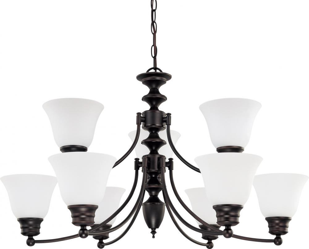 Empire - 9 Light Chandelier with Frosted White Glass - Mahogany Bronze Finish