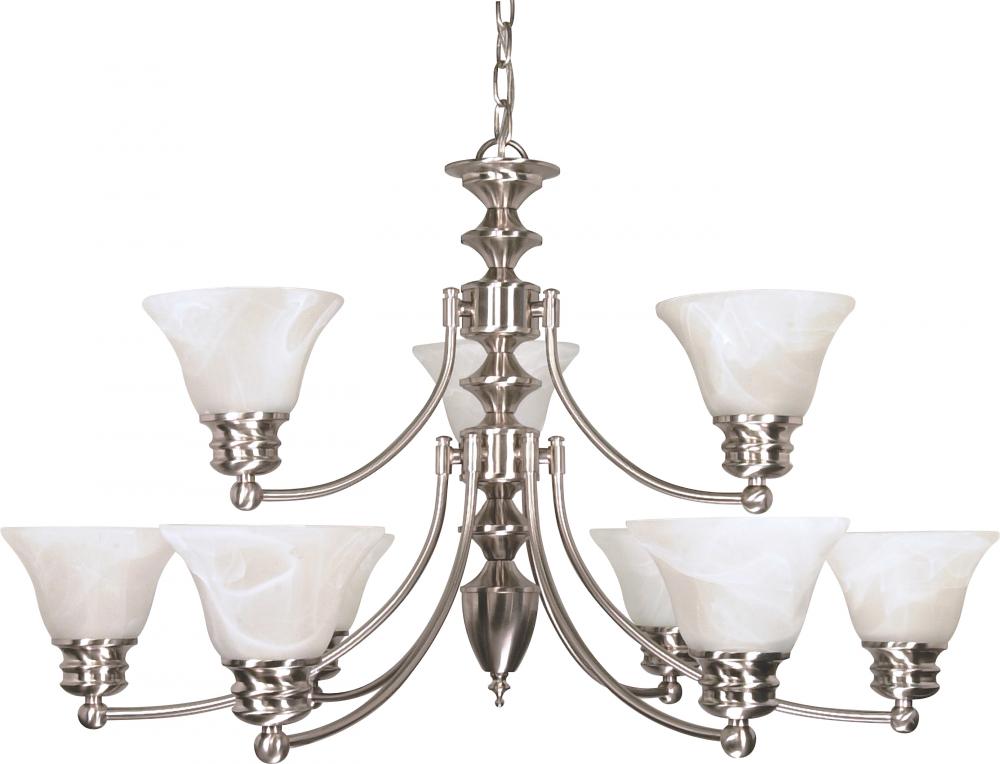 Empire - 9 Light 2 Tier Chandelier with Alabaster Glass - Brushed Nickel Finish