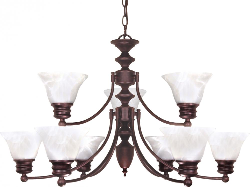 Empire - 9 Light 2 Tier Chandelier with Alabaster Glass - Old Bronze Finish