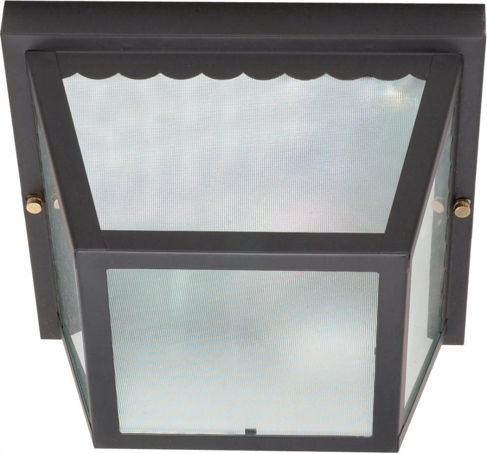 2 Light - 10" Carport Flush with Textured Frosted Glass - Black Finish