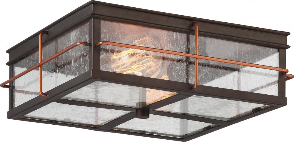 Howell - 2 Light Flush with Clear Seeded Glass - Bronze Finish with Copper accents