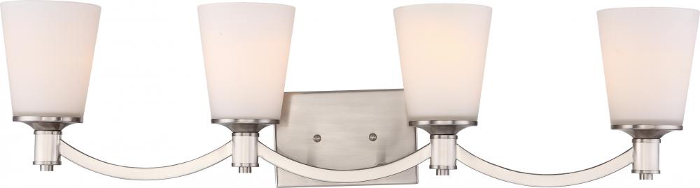 Laguna - 4 Light Vanity with White Glass - Brushed Nickel Finish