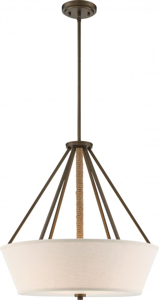 Seneca - 4 Light 22'' Pendant with Beige Linen Fabric Shade - Aged Bronze Finish with Rope