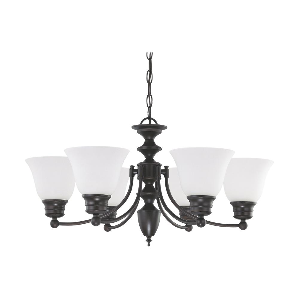 Empire; 6 Light; 26 in.; Chandelier with Frosted White Glass; Color Retail Packaging