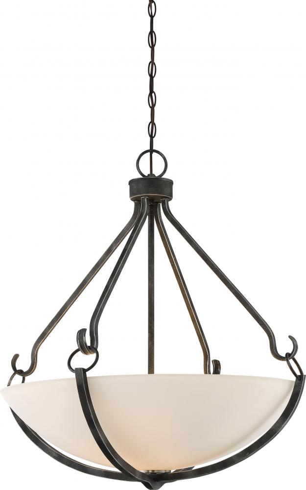 Sherwood - 4 Light Pendant with Frosted Etched Glass - Iron Black Finish with Brushed Nickel Accents