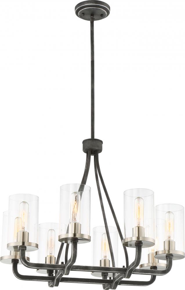Sherwood - 8 Light Chandelier with Clear Glass -Iron Black Finish with Brushed Nickel Accents