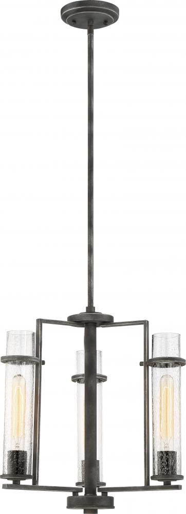 Donzi - 3 Light Chandelier with Clear Seeded Glass - Iron Black Finish