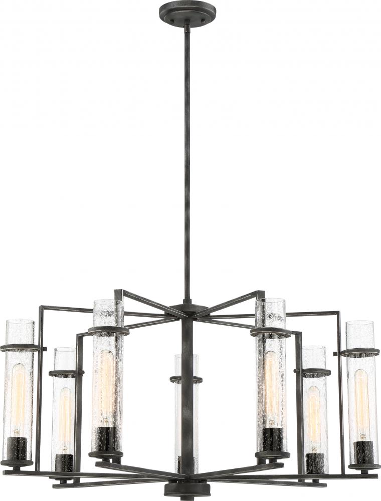 Donzi - 7 Light Chandelier with Clear Seeded Glass - Iron Black Finish